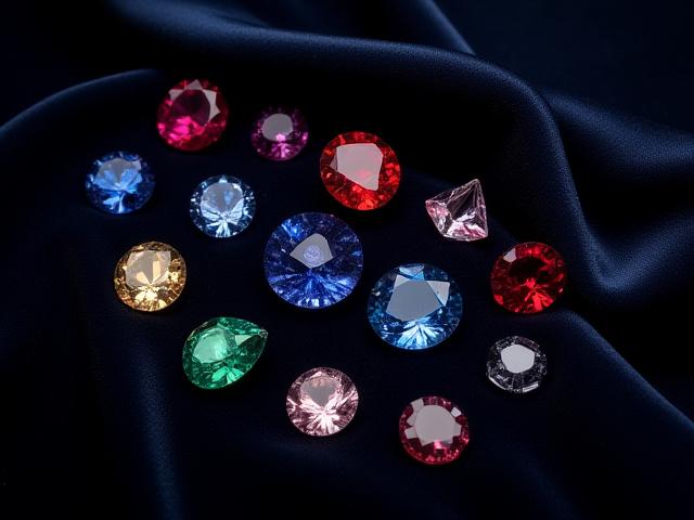 A collection of various raw and cut gemstones, including sapphire, emerald, and ruby, sparkling on a velvet cloth with soft, diffused lighting.