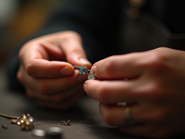 Close-up of a jeweler's hands meticulously crafting a piece of jewelry